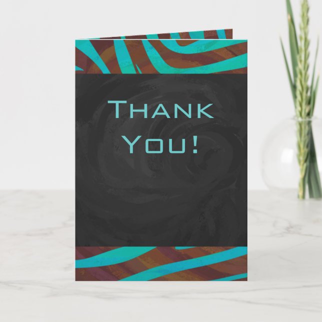 Zebra Brown and Teal with Monogram Card (Front)