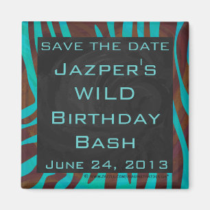 Zebra Brown and Teal with Monogram Magnet