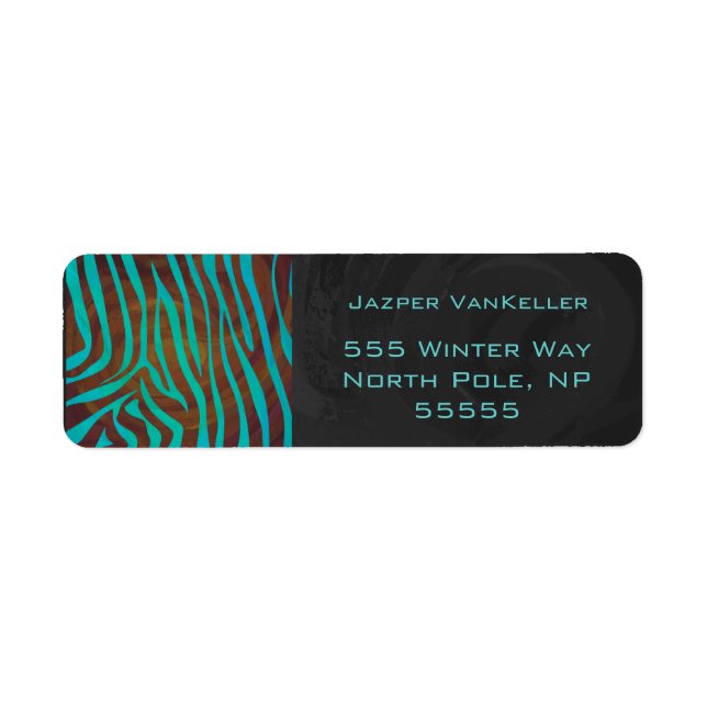 Zebra Brown and Teal with Monogram Return Address Label (Front)