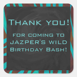 Zebra Brown and Teal with Monogram Square Sticker