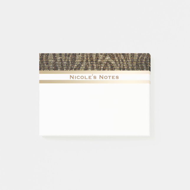 Zebra Brown Gold Sparkle Glam Trendy Personalised Post-it Notes (Front)