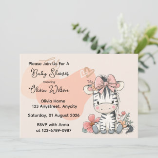 Zebra Calf Sitting Wearing Ribbon Invitation