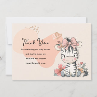 Zebra Calf Sitting Wearing Ribbon Thank You Card