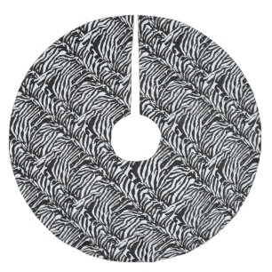 Zebra Camouflage Black and White Artistic Pattern Brushed Polyester Tree Skirt
