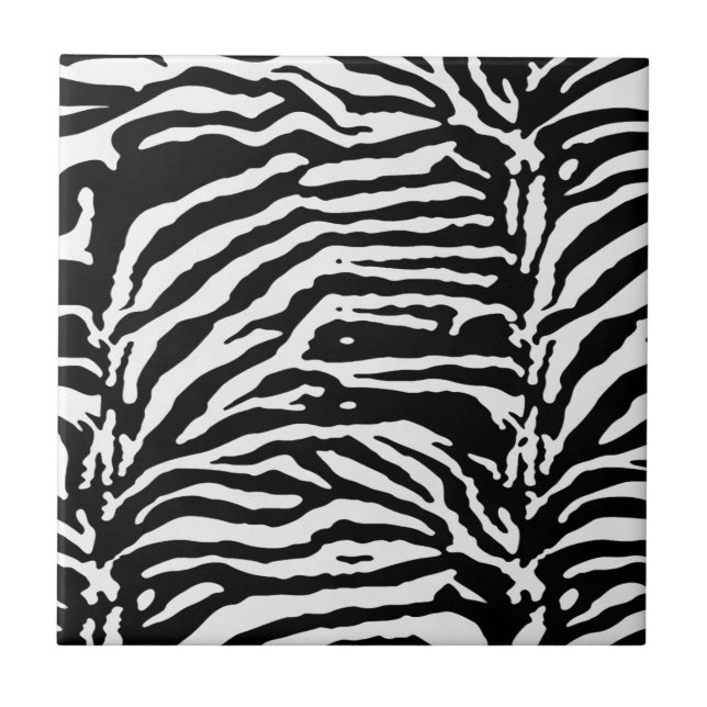 Zebra Camouflage Black and White Artistic Pattern Ceramic Tile (Front)