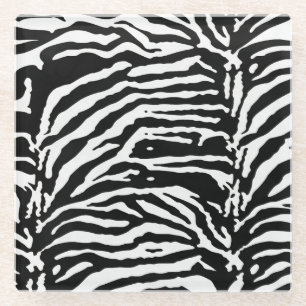 Zebra Camouflage Black and White Artistic Pattern Glass Coaster