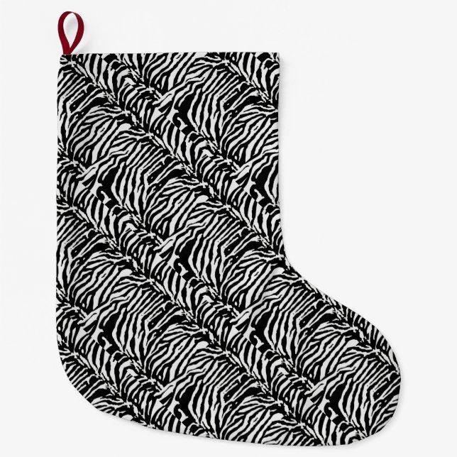 Zebra Camouflage Black and White Artistic Pattern Large Christmas Stocking (Front)