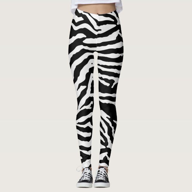 Zebra Camouflage Black and White Artistic Pattern Leggings (Front)
