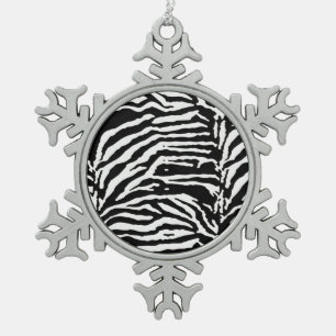 Zebra Camouflage Black and White Artistic Pattern Snowflake Pewter Christmas Ornament