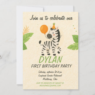 Zebra Cartoon Textured Stripes Pattern – Black & C Invitation