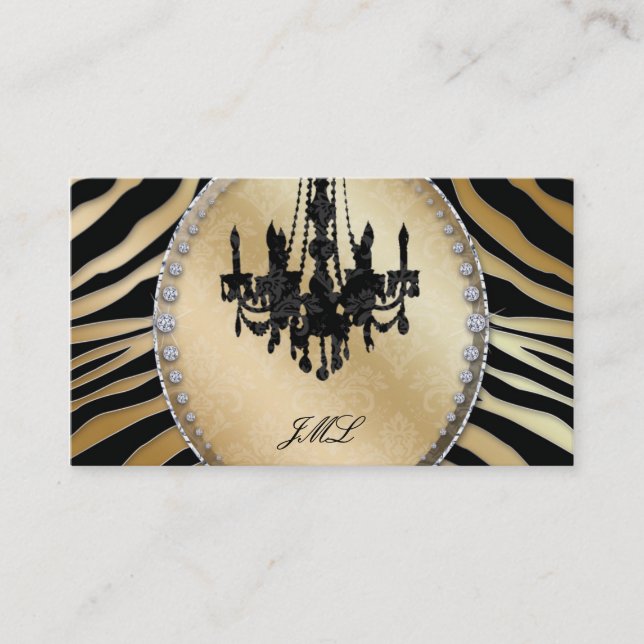 Zebra Chandelier Jewellery Black Gold Business Card (Front)