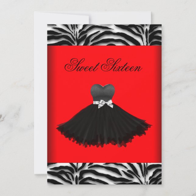 Zebra Chandelier Red Zebra Sweet Sixteen Birthday Invitation (Front)