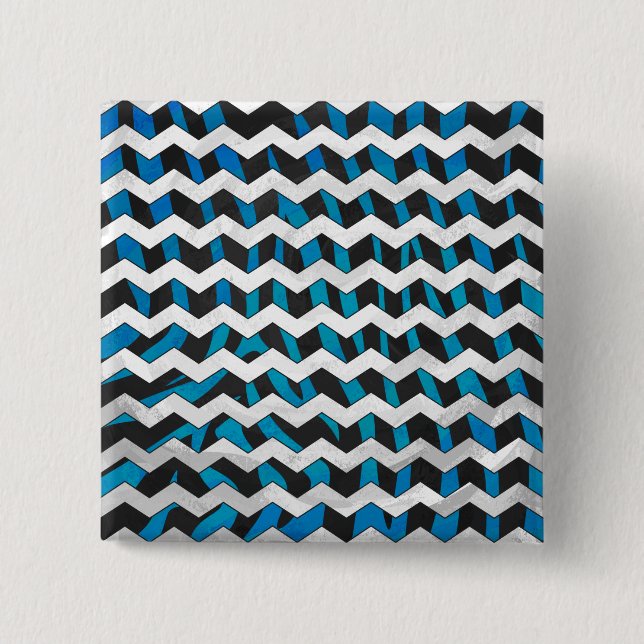 Zebra Chevron Black and Blue 15 Cm Square Badge (Front)