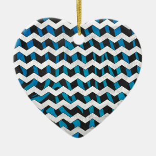 Zebra Chevron Black and Blue Ceramic Tree Decoration