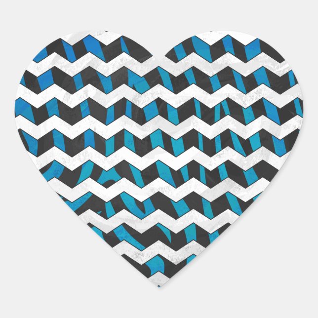 Zebra Chevron Black and Blue Heart Sticker (Front)