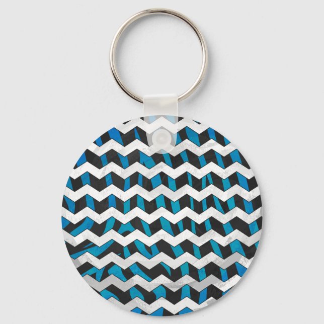 Zebra Chevron Black and Blue Key Ring (Front)