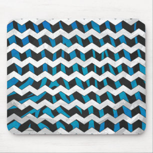 Zebra Chevron Black and Blue Mouse Pad