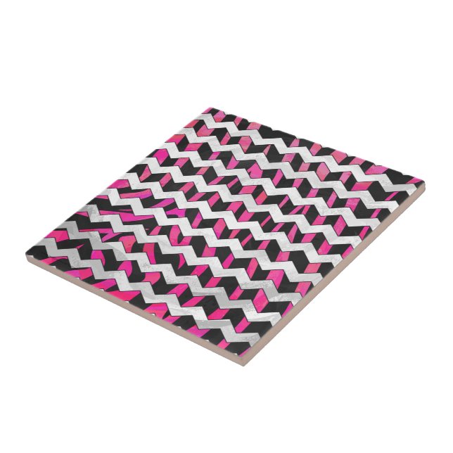 Zebra Chevron Black and Hot Pink Ceramic Tile (Side)