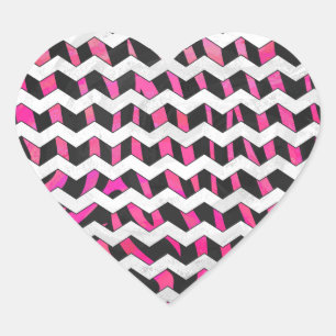 Zebra Chevron Black and Hot Pink Heart Sticker
