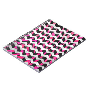 Zebra Chevron Black and Hot Pink Notebook