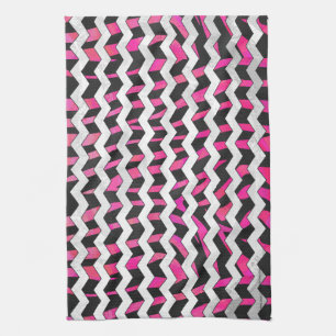 Zebra Chevron Black and Hot Pink Tea Towel