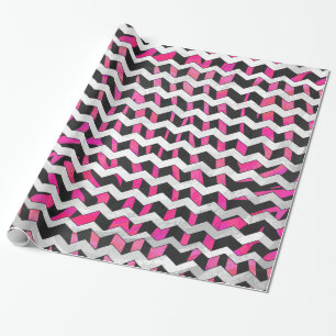 Zebra Chevron Black and Hot Pink Wrapping Paper