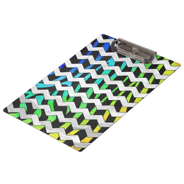 Zebra Chevron Black and Rainbow Print Clipboard (Angled)