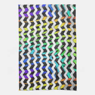 Zebra Chevron Black and Rainbow Print Tea Towel