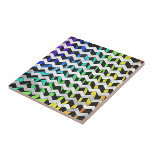 Zebra Chevron Black and Rainbow Print Tile