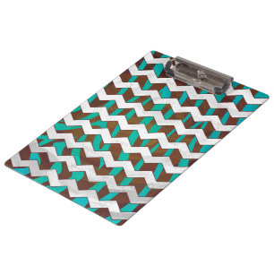Zebra Chevron Brown and Teal Print Clipboard