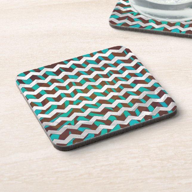 Zebra Chevron Brown and Teal Print Coaster (Left Side)