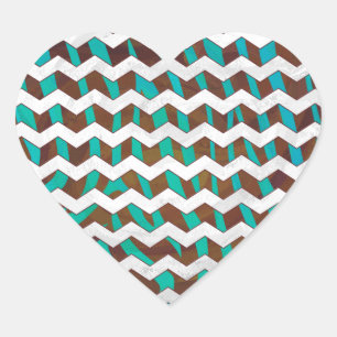 Zebra Chevron Brown and Teal Print Heart Sticker