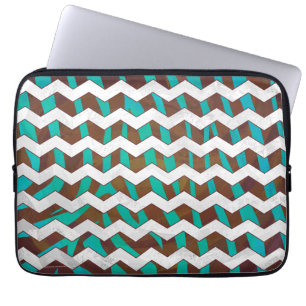 Zebra Chevron Brown and Teal Print Laptop Sleeve