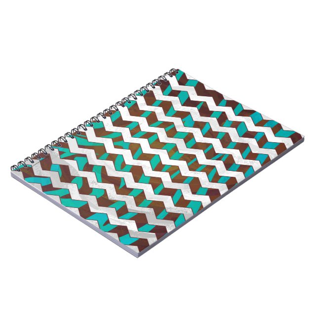Zebra Chevron Brown and Teal Print Notebook (Left Side)