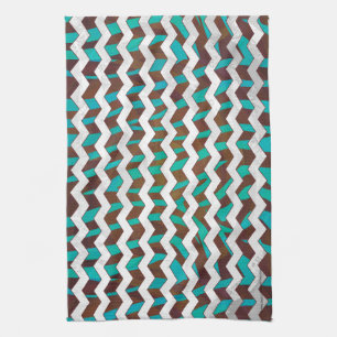 Zebra Chevron Brown and Teal Print Tea Towel