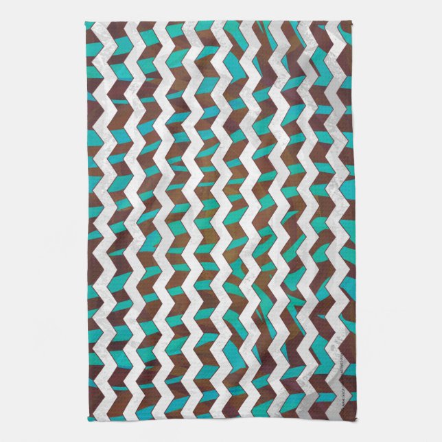 Zebra Chevron Brown and Teal Print Tea Towel (Vertical)