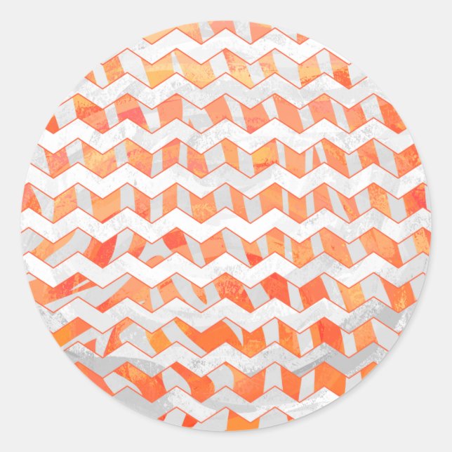 Zebra Chevron Orange and White Classic Round Sticker (Front)