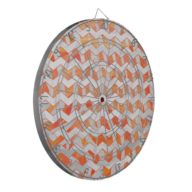 Zebra Chevron Orange and White Dartboard (Front Left)