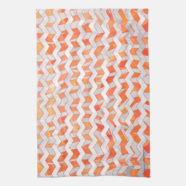 Zebra Chevron Orange and White Tea Towel (Vertical)