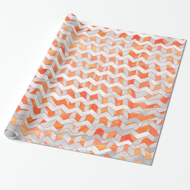 Zebra Chevron Orange and White Wrapping Paper (Unrolled)