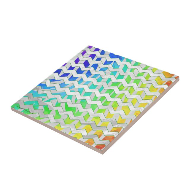 Zebra Chevron Rainbow and White Print Ceramic Tile (Side)