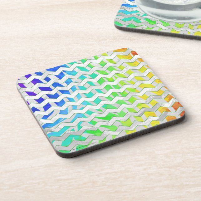 Zebra Chevron Rainbow and White Print Coaster (Left Side)