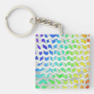Zebra Chevron Rainbow and White Print Key Ring