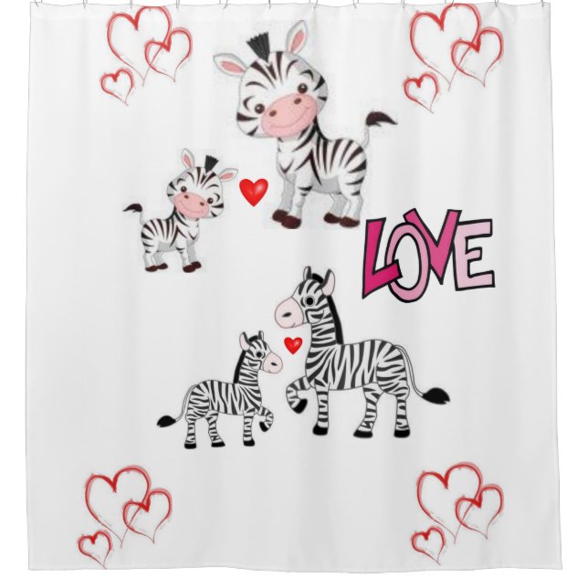 Zebra children's valentine's showercurtain white shower curtain (Front)