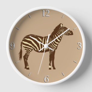 Zebra - Chocolate Brown and Camel Tan Wall Clock