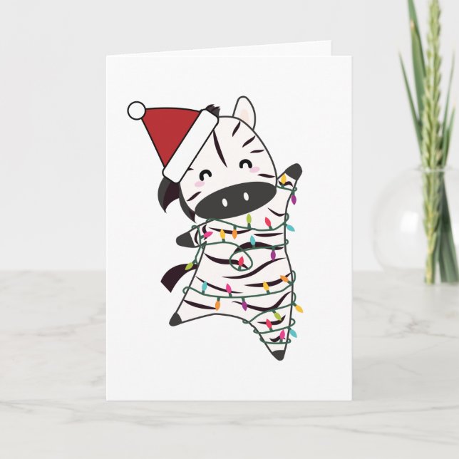 Zebra Christmas Fairy Lights Cute Animals Kids Card (Front)