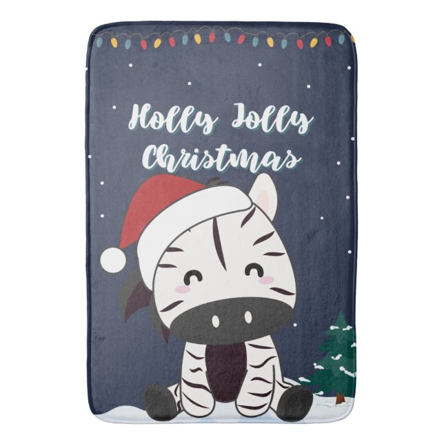 Zebra Christmas Zebras Winter Animals Bath Mat (Front Vertical)