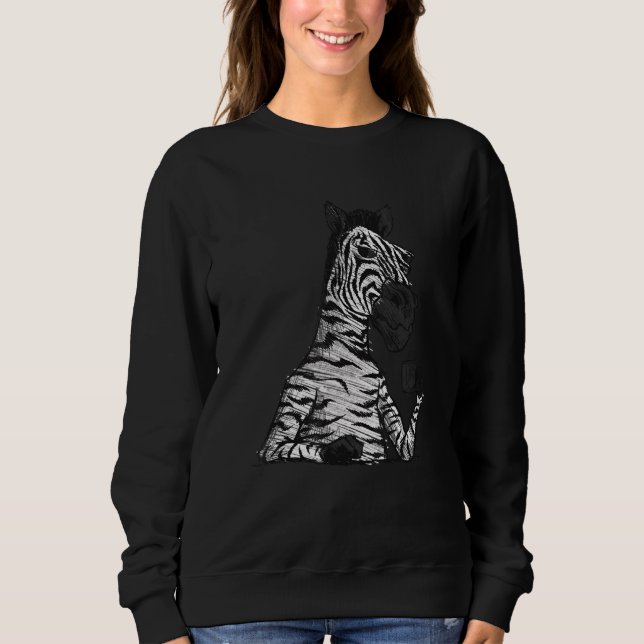 Zebra Coffee Drinker  White Sweatshirt (Front)