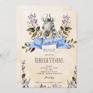 zebra cub floral boy baby shower invitation