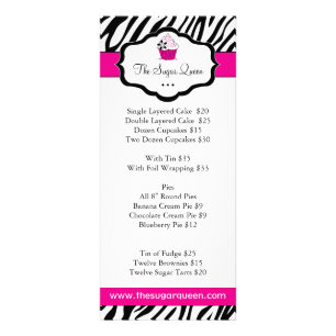 Zebra Cupcake Bakery Price List Rack Card